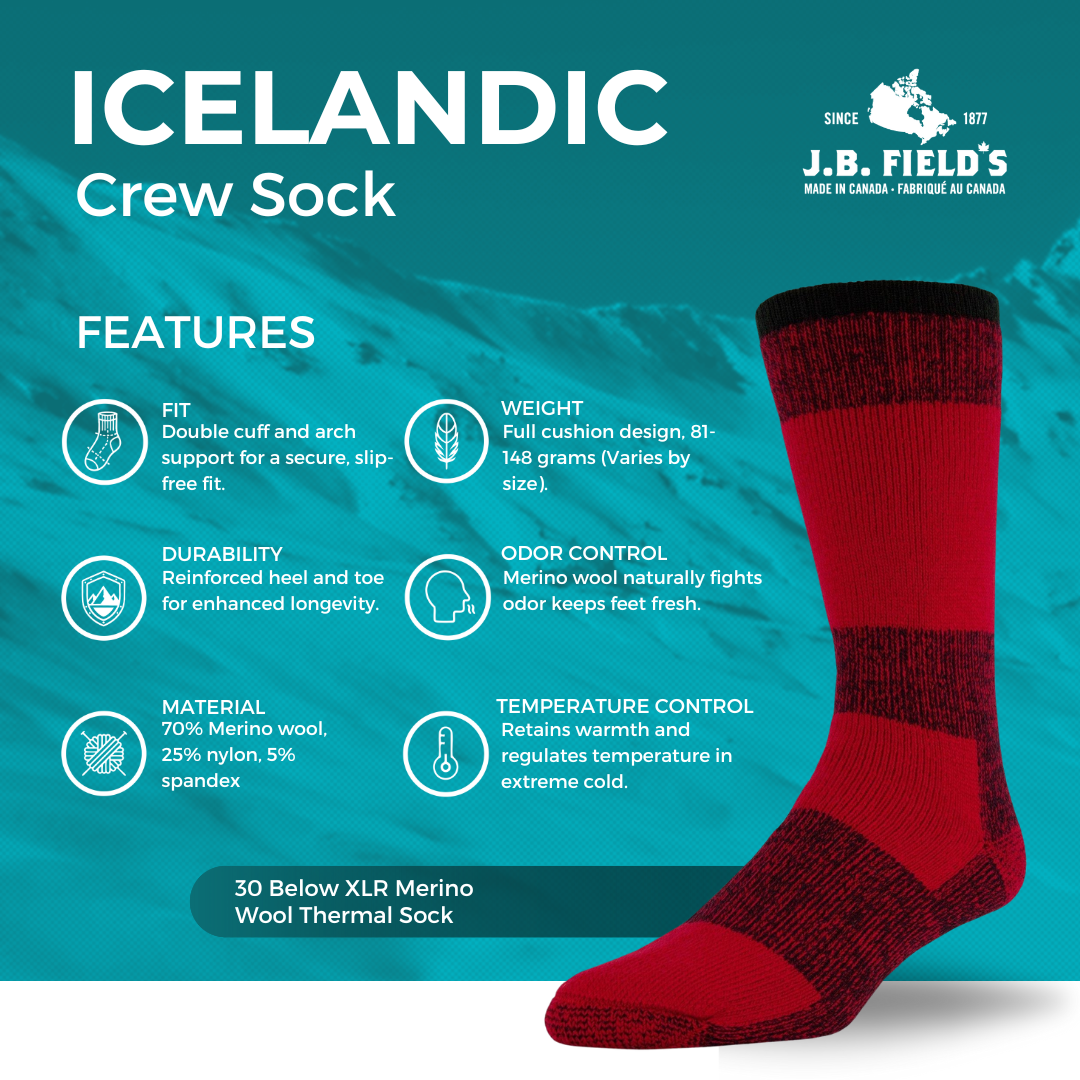 J.B. Field's Icelandic "30 Below XLR" 70% Merino Wool Thermal Sock