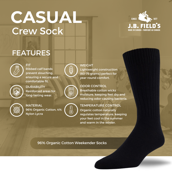 J.B. Field's 96% Organic Cotton Weekender Socks