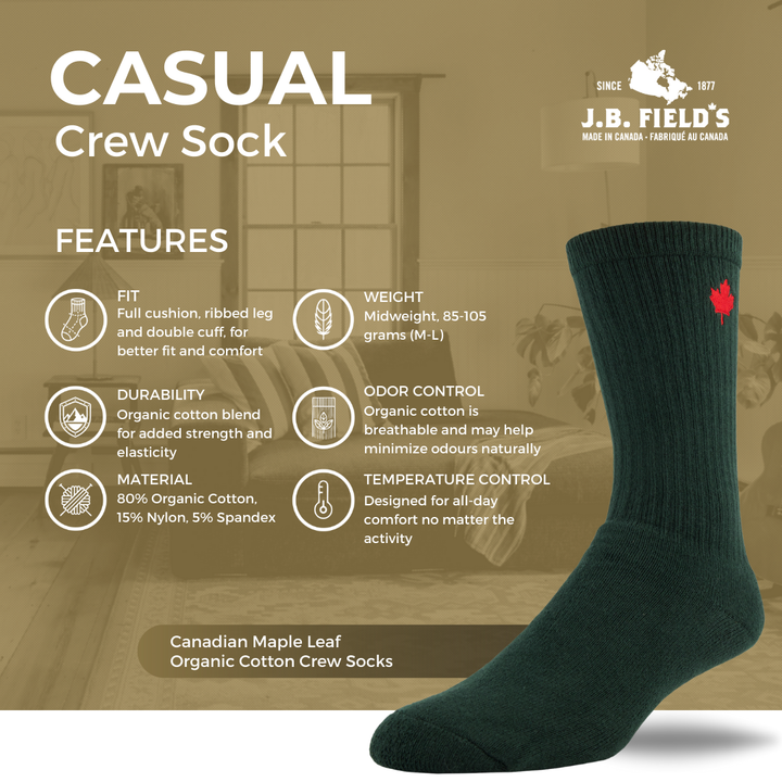 Chaussettes mi-mollet en coton biologique « Feuille d'érable canadienne » de JB Field
