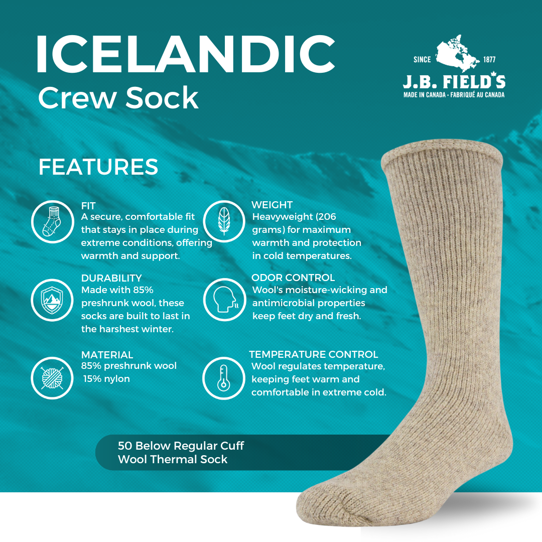 J.B. Field's Men's Icelandic "50 Below Ice" Wool Thermal Sock