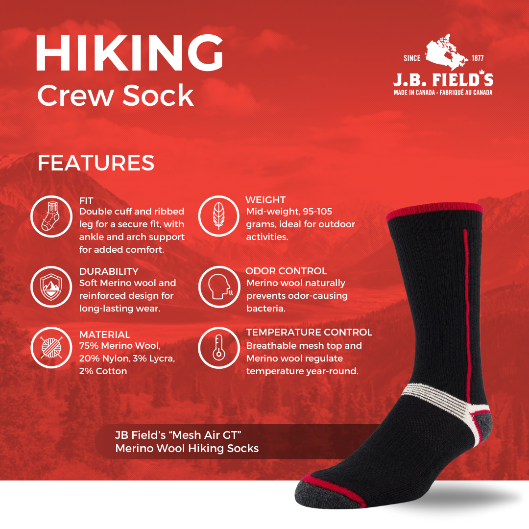 J.B. Field's Hiking "Mesh Air GT" 75% Merino Wool Sock