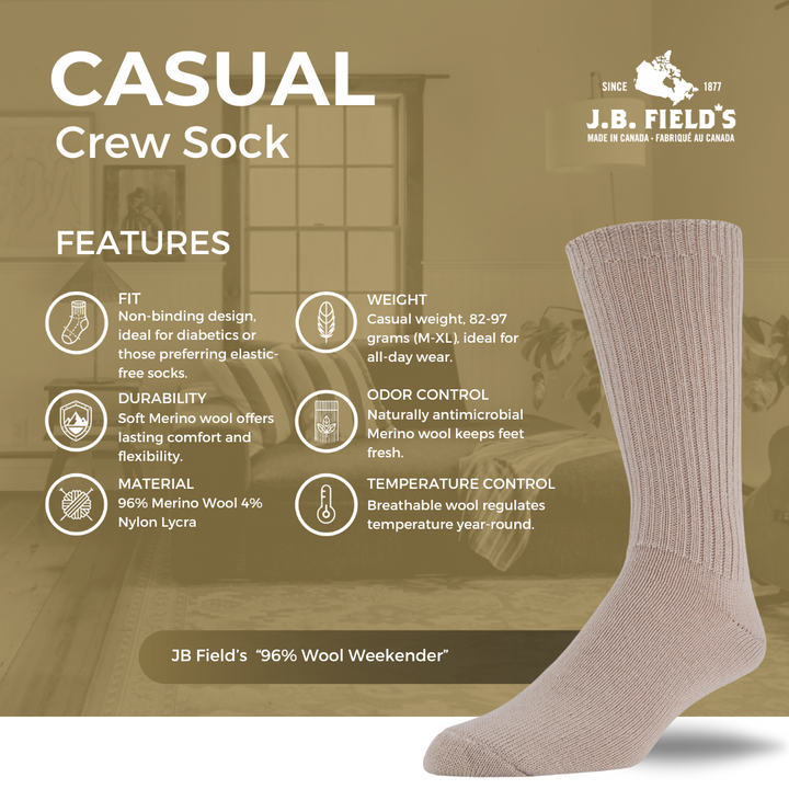 J.B. Field's Pastel "Wool Weekender" 96% Merino Wool Socks (CLEARANCE)