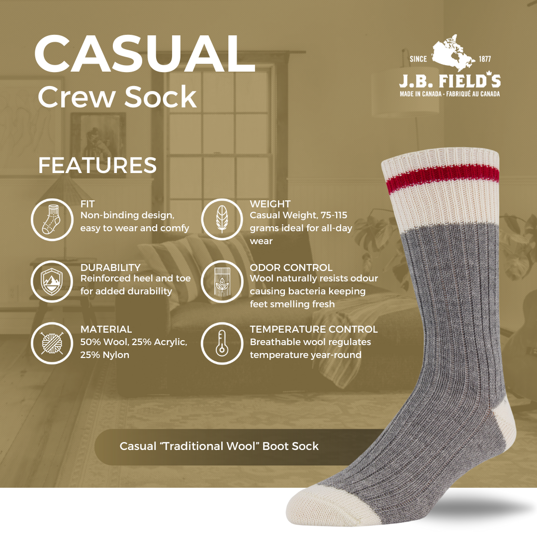 J.B. Field's Casual "Traditional Wool" Boot Sock