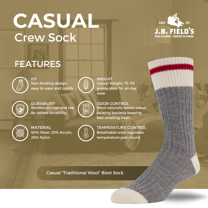 J.B. Field's Casual "Traditional Wool" Boot Sock