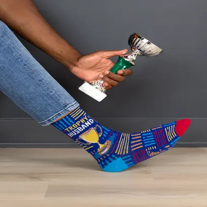 "Trophy Husband" Cotton Crew Socks by Uptown Sox - Large