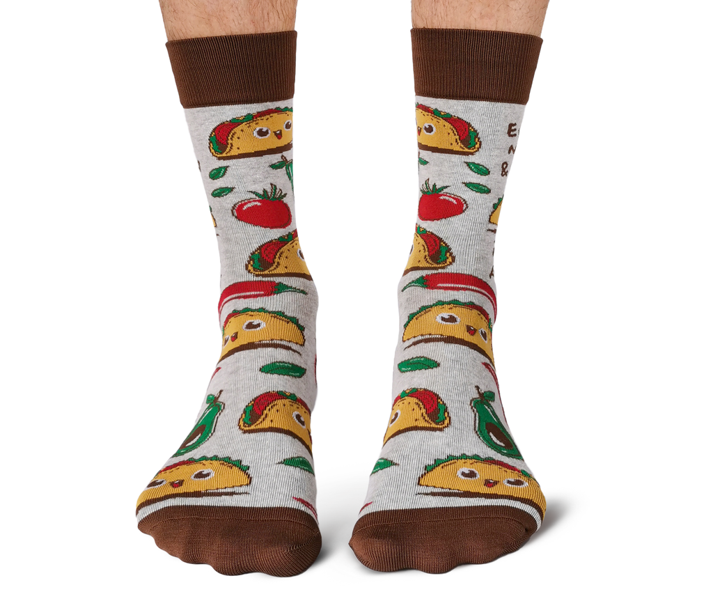 "Tumbling Taco" Cotton Crew Socks by Uptown Sox