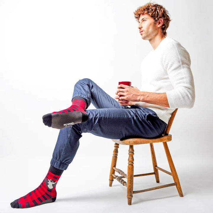Chaussettes mi-mollet en coton « Tartan Buck » par Uptown Sox - Taille L