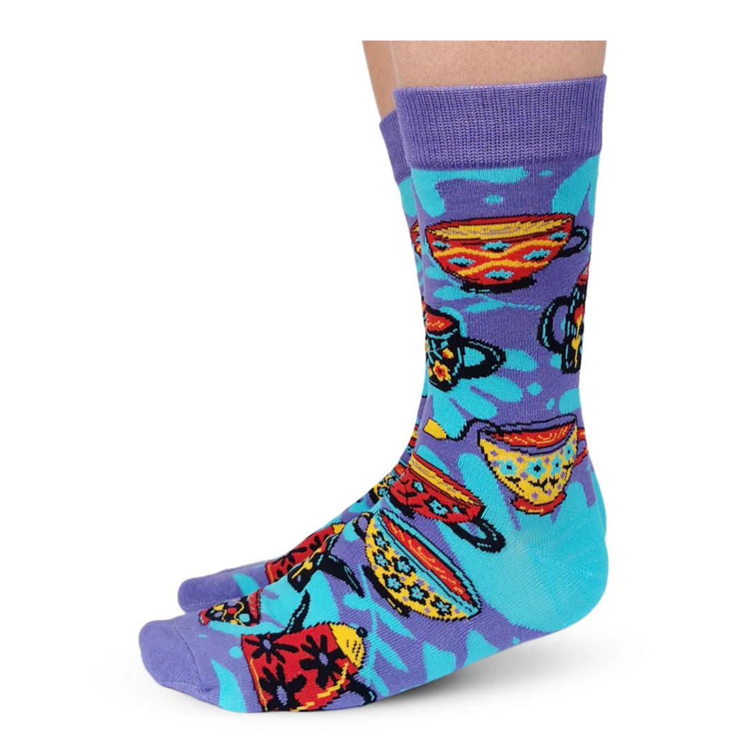 "Tea Time" Cotton Crew Socks by Uptown Sox - Medium