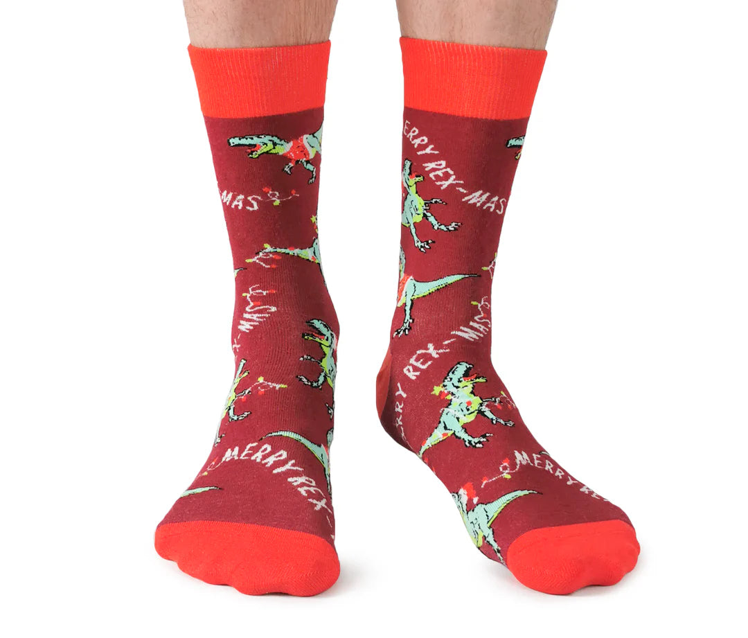 Chaussettes de Noël en coton « Merry Rex-mas » par Uptown Sox - Grande 