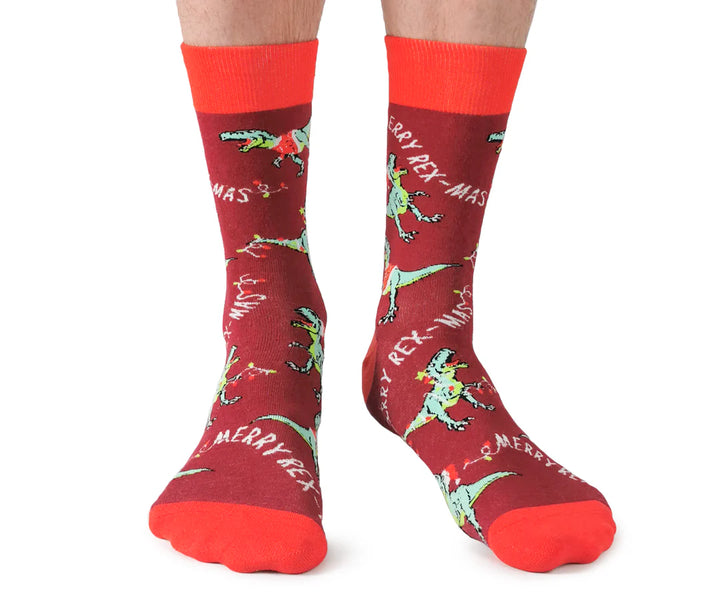Chaussettes de Noël en coton « Merry Rex-mas » par Uptown Sox - Grande 