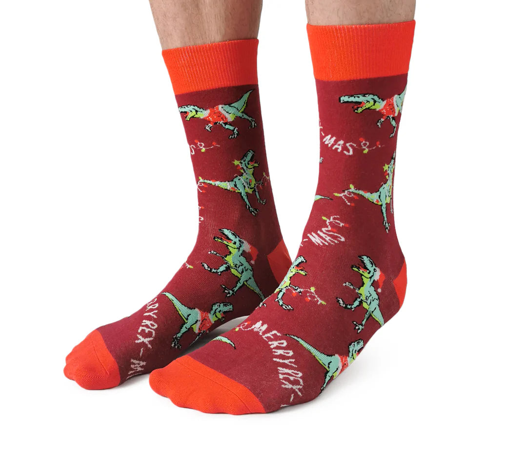 Chaussettes de Noël en coton « Merry Rex-mas » par Uptown Sox - Grande 