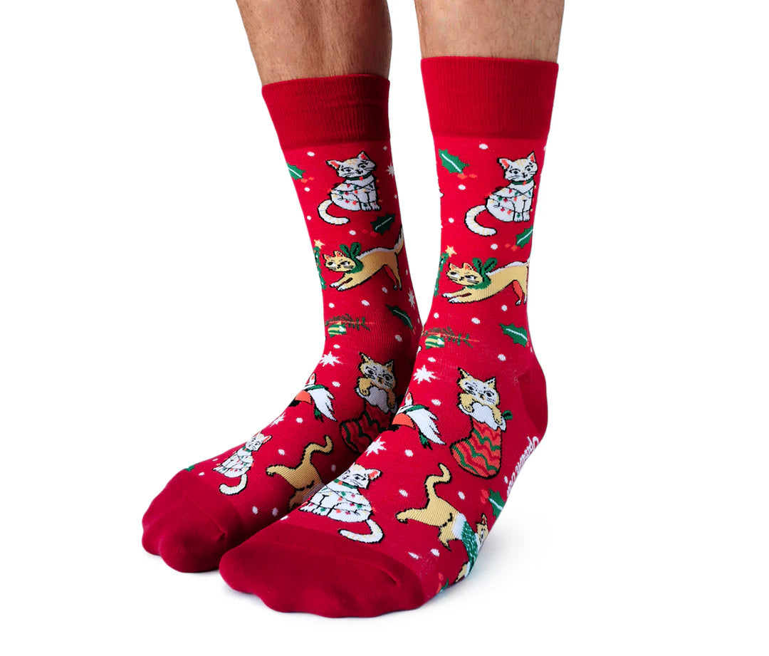 "FELINE FESTIVE" Cotton Crew Socks by Uptown Sox