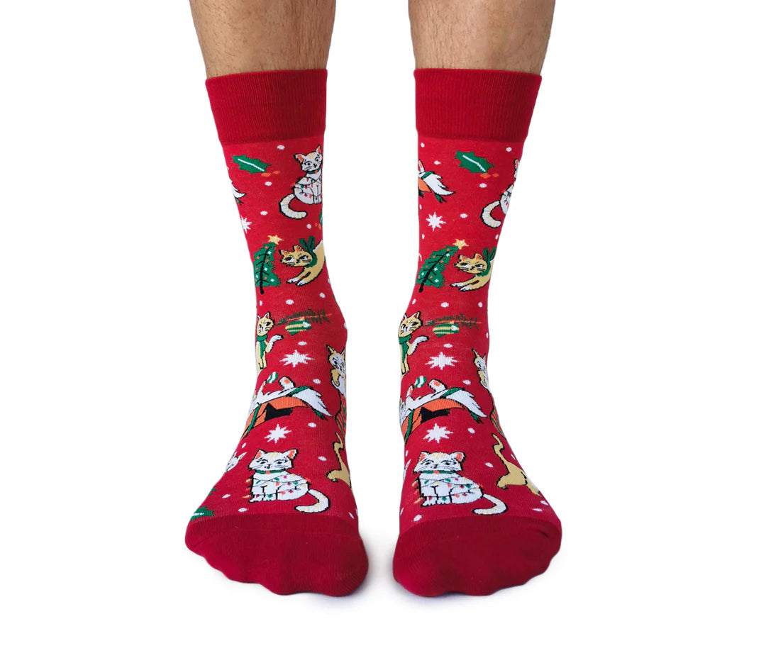 "FELINE FESTIVE" Cotton Crew Socks by Uptown Sox