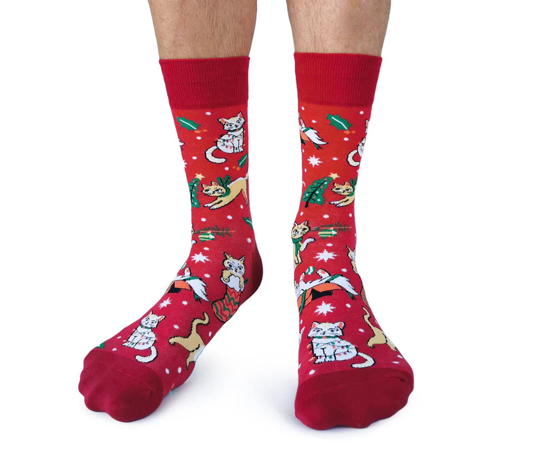 "FELINE FESTIVE" Cotton Crew Socks by Uptown Sox