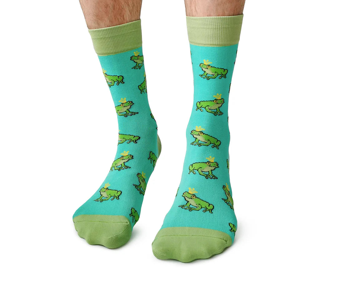 "Frog Prince" Cotton Crew Socks by Uptown Sox - Large