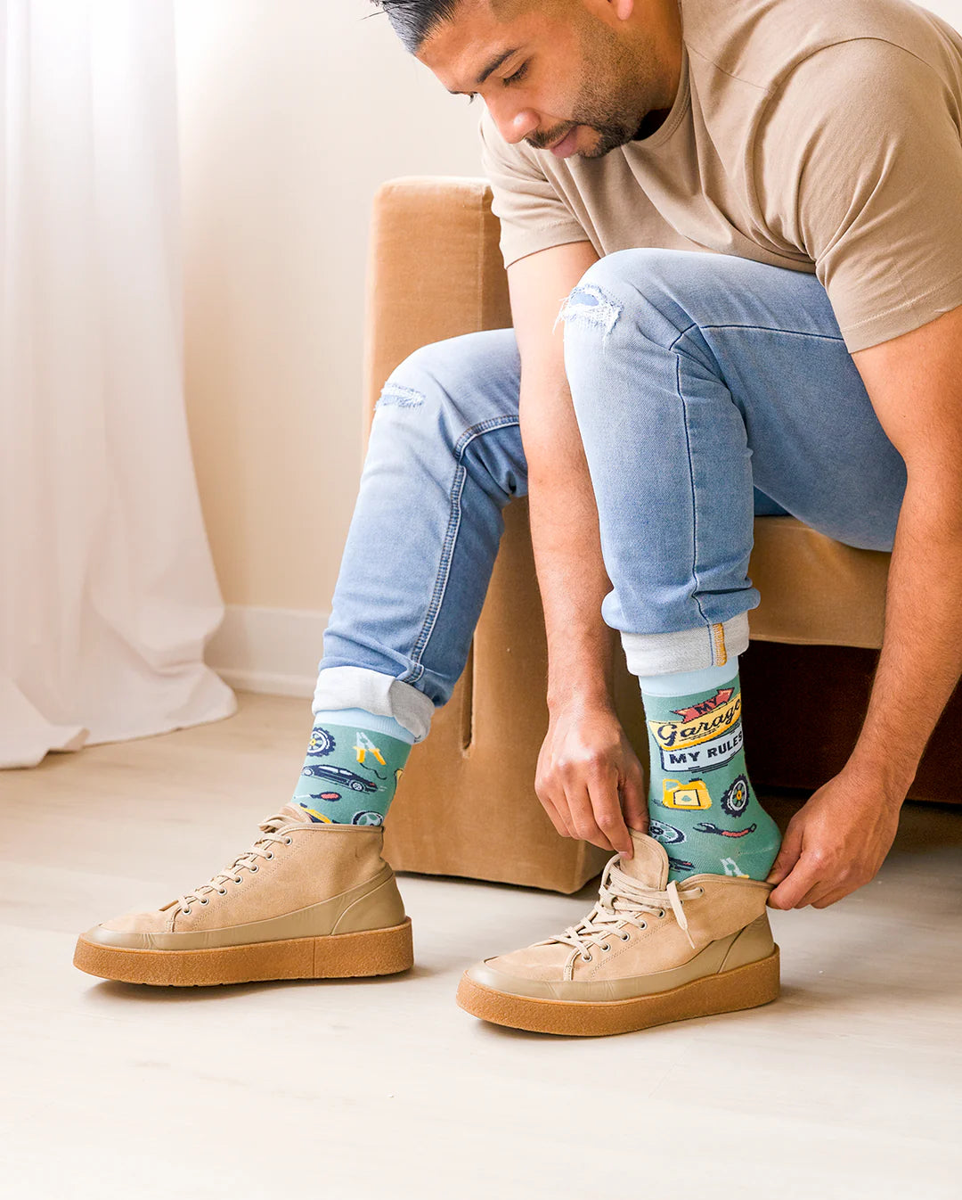 Chaussettes mi-mollet en coton « Garage Guru » par Uptown Sox - Taille L 