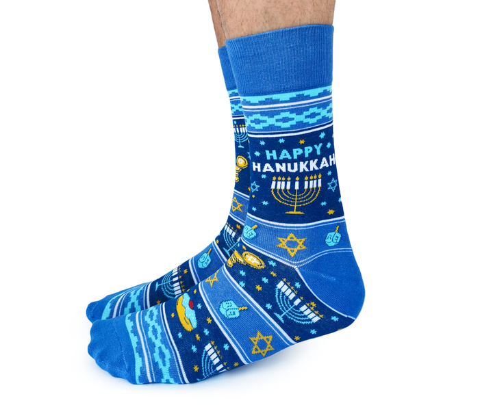"Happy Hanukkah" Cotton Crew Socks by Uptown Sox - Large (CLEARANCE)