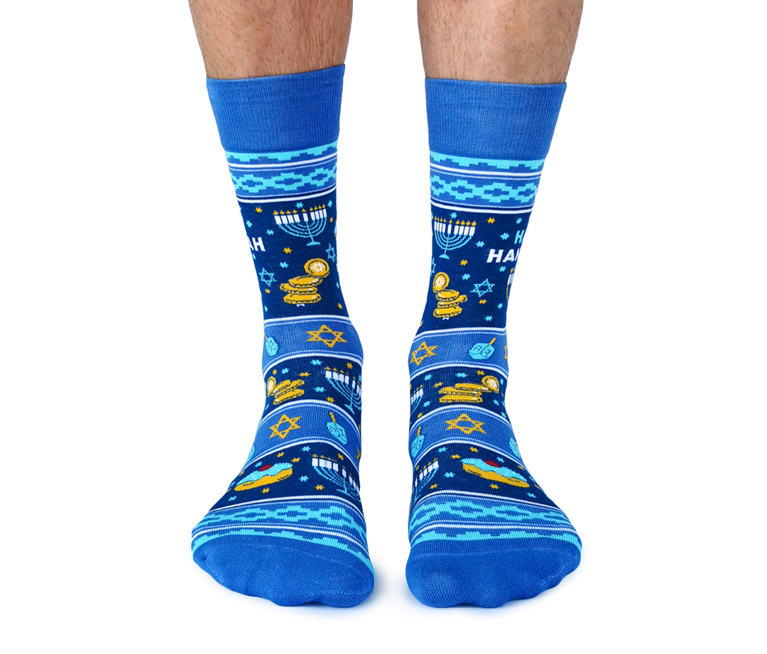 "Happy Hanukkah" Cotton Crew Socks by Uptown Sox - Large (CLEARANCE)