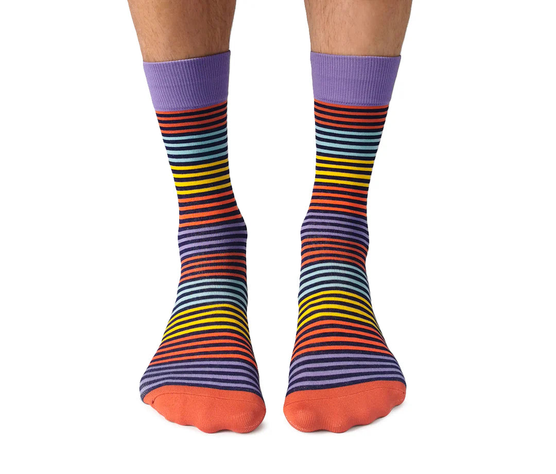 Chaussettes mi-mollet en coton « Stripe Right » par Uptown Sox - Taille L 