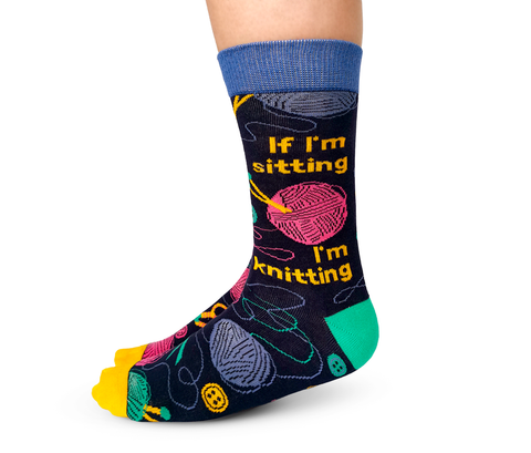 "Sit And Knit" Cotton Crew Socks by Uptown Sox - Medium