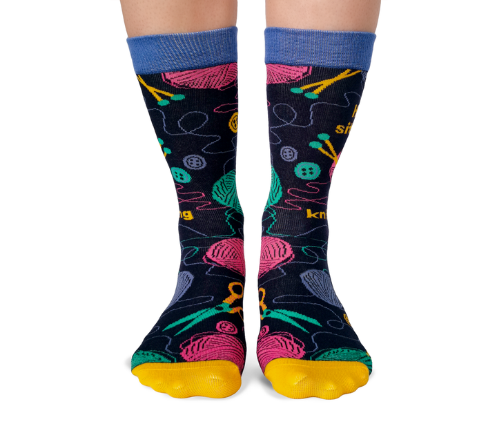 "Sit And Knit" Cotton Crew Socks by Uptown Sox - Medium