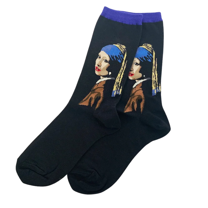 Chaussettes en coton Vermeer « La jeune fille à la perle » par Hot Sox - Medium 