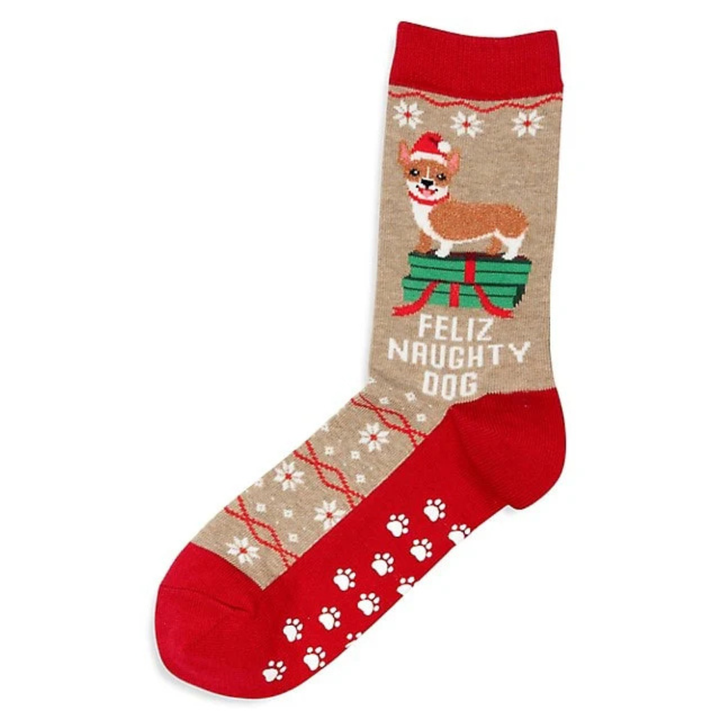 "Feliz Naughty Dog" Crew Socks by Hot Sox - Medium (CLEARANCE)