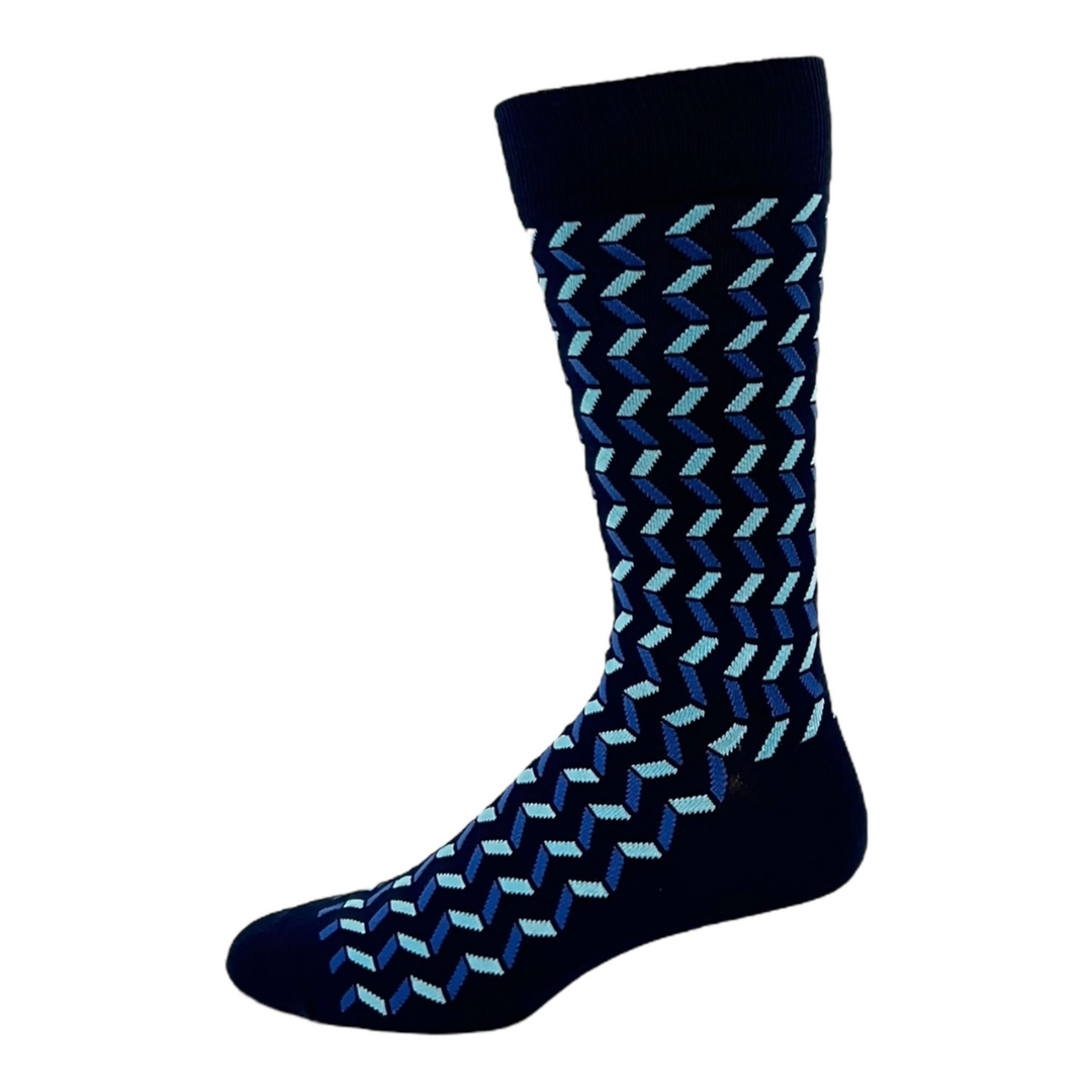 "Blue Chevron" Cotton Socks by Key - Large