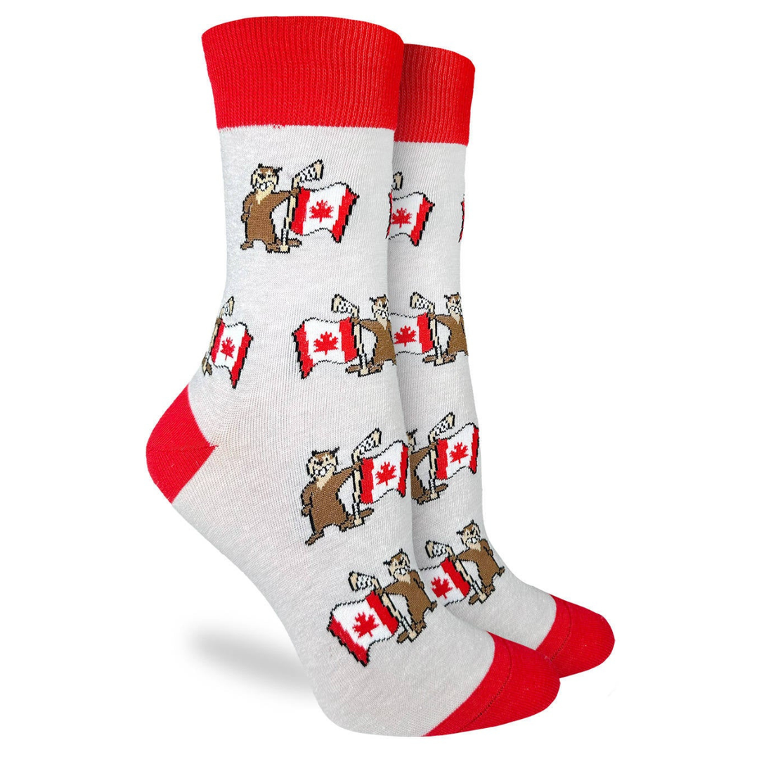 Chaussettes mi-mollet en coton « Feuille d'érable du Canada » par Good Luck Sock