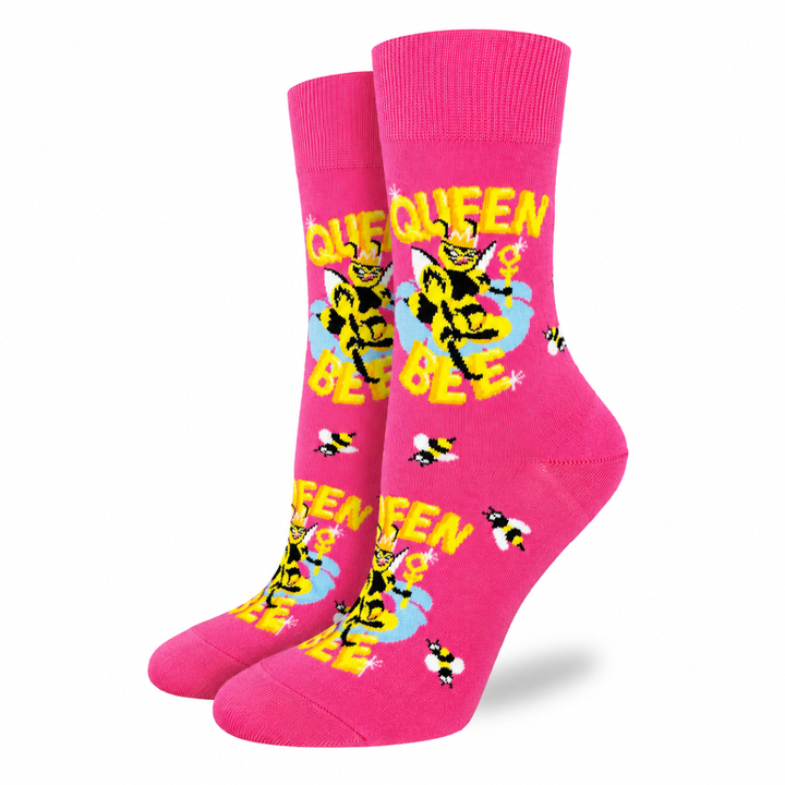 "Queen Bee" Cotton Crew Socks by Good Luck Sock - Medium