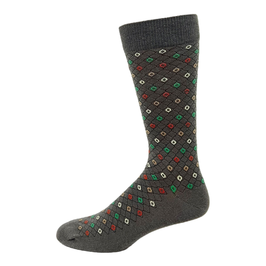 "Grid And Dots" Cotton Socks by Key - Large