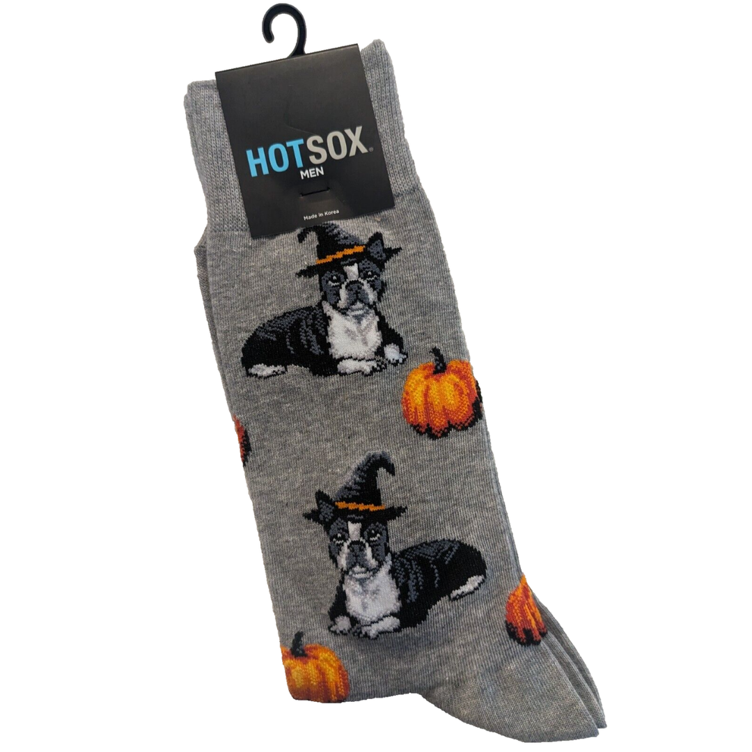 "Halloween Boston Terrier" Crew Socks by Hot Sox - Large