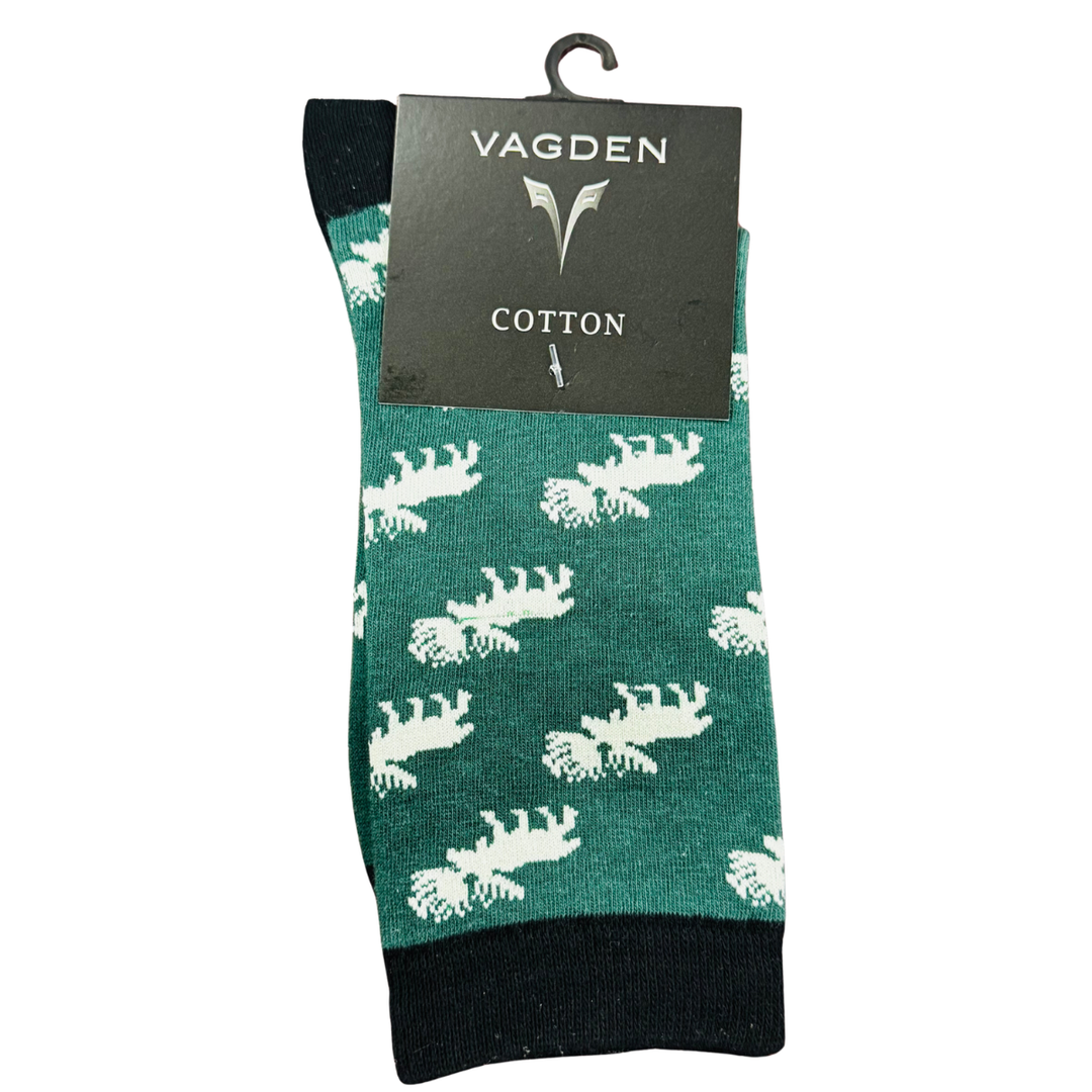 Vagden "Green Reindeer"  Cotton Crew Sock - Medium (clearance)