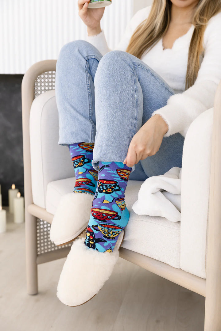 "Tea Time" Cotton Crew Socks by Uptown Sox - Medium