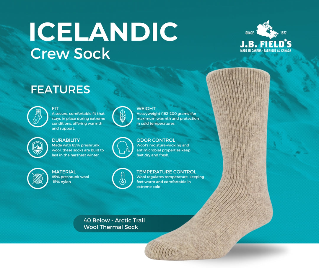 Chaussette thermique en laine islandaise « 40 Below Arctic Trail » de JB Field 