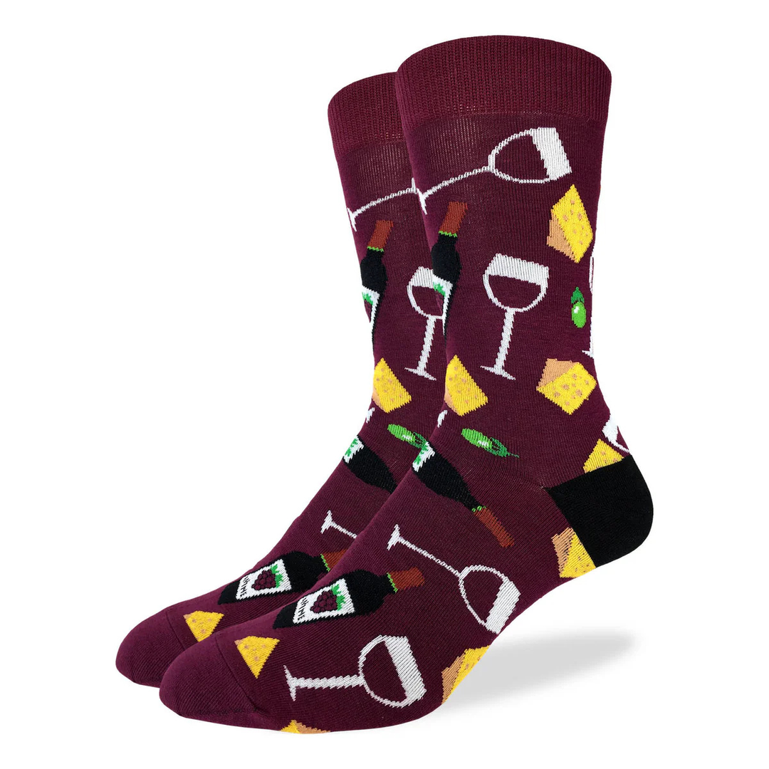 Chaussettes mi-mollet en coton « Vin et fromage » de Good Luck Sock