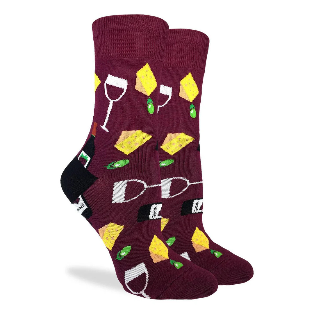 Chaussettes mi-mollet en coton « Vin et fromage » de Good Luck Sock