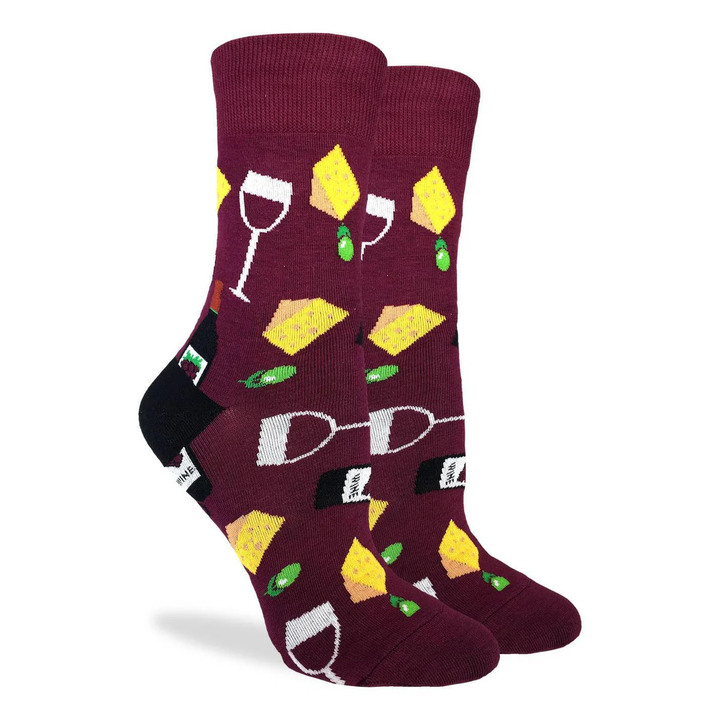 Chaussettes mi-mollet en coton « Vin et fromage » de Good Luck Sock