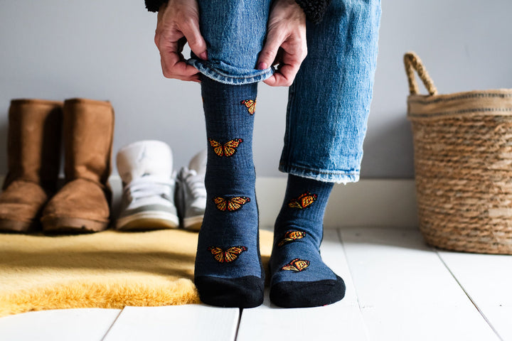 "Butterfly" 70% Merino Wool Socks by Friday Sox Co - Medium