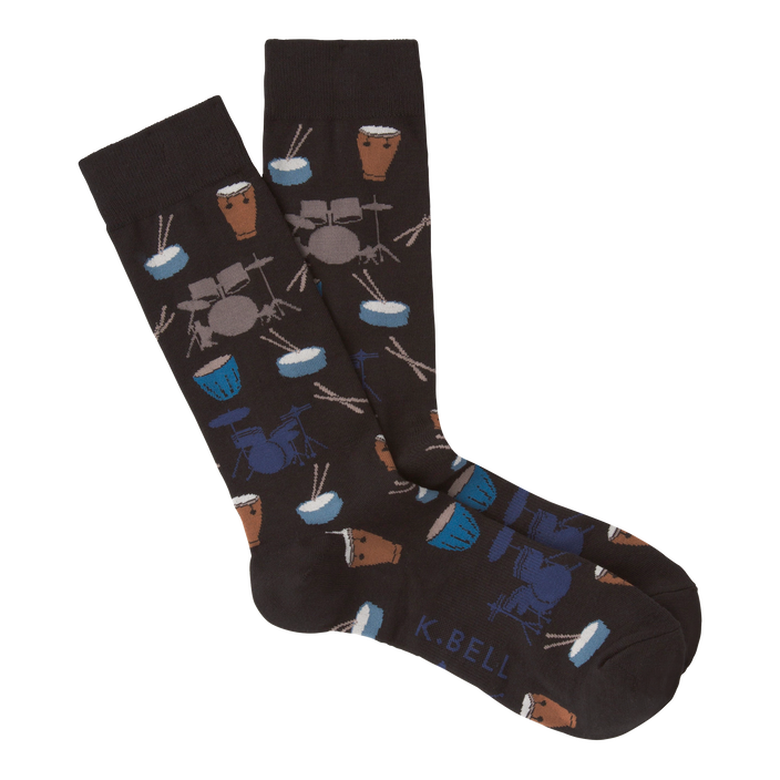"Drums" Cotton Blend Crew Socks by K Bell-Large