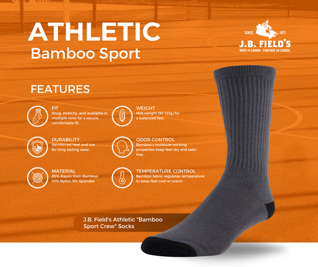 J.B. Field's Athletic "Bamboo Sport Crew" Socks