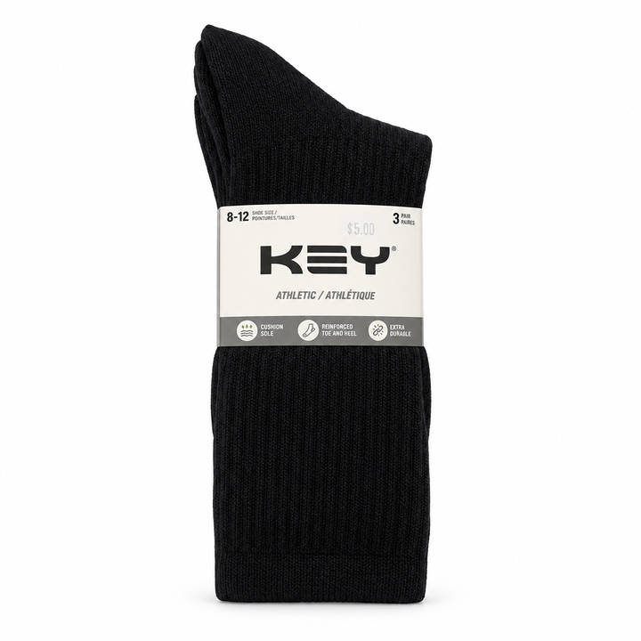 "90% Cotton Crew" Athletic Socks (3 Pairs) by KEY