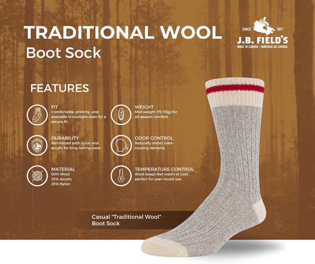 J.B. Field's Casual "Traditional Wool" Boot Sock