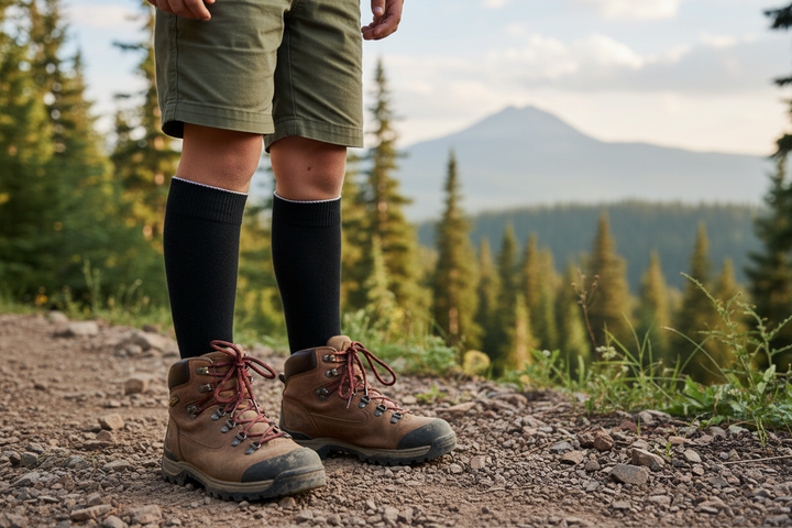 Child hiker on mountain trail - no text