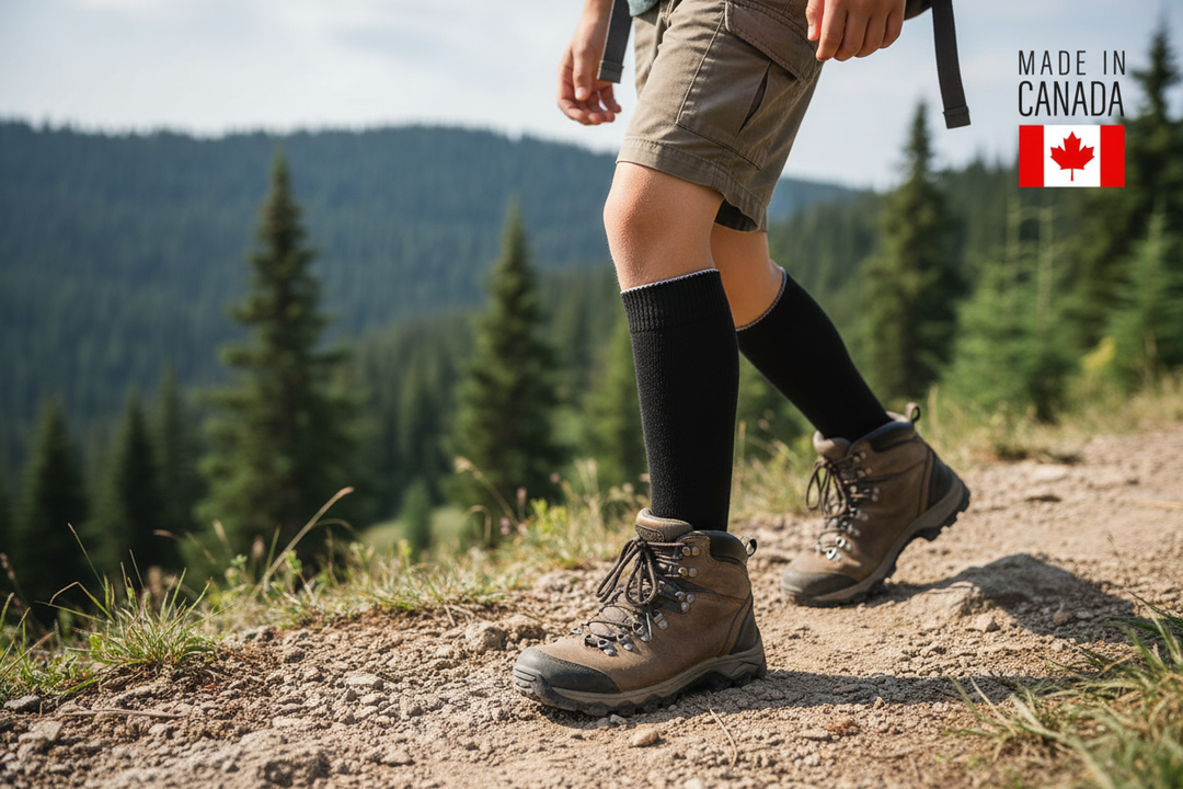 Child hiker on mountain trail