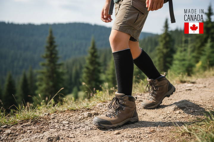 Child hiker on mountain trail