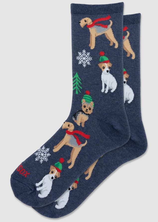 "Christmas Dogs" Cotton Crew Socks by Hot Sox