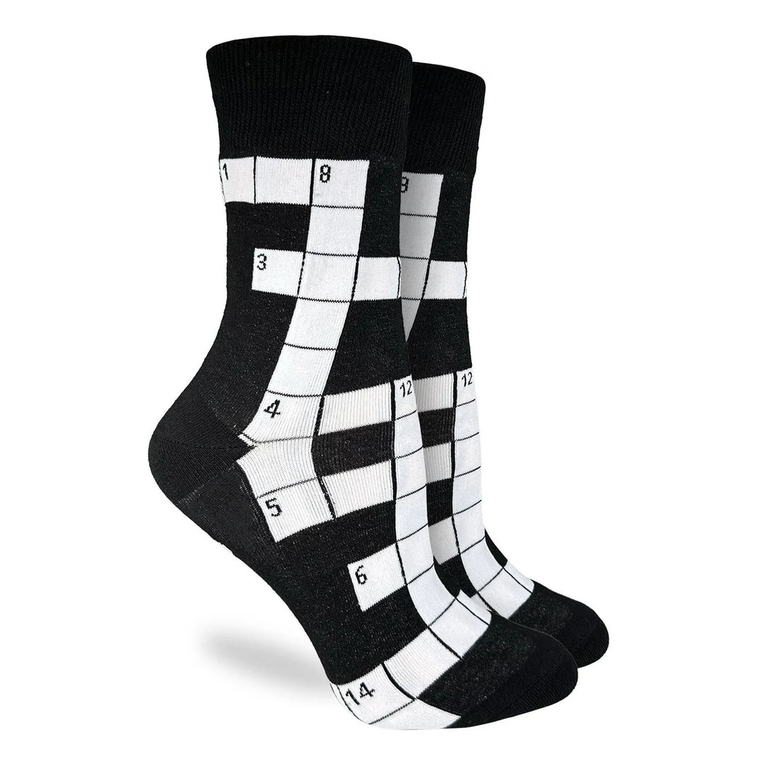 "Crossword Puzzle" Cotton Crew Socks by Good Luck Sock