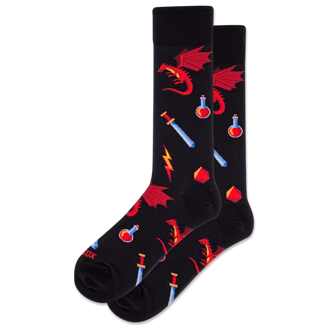 "Dragon" Cotton Crew Socks by Hot Sox - Large