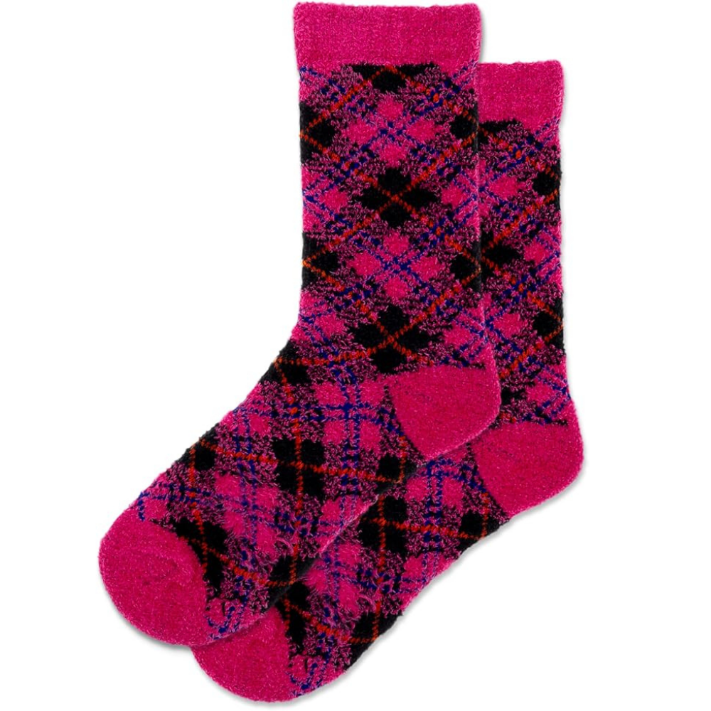 Hot Sox "Diagonal Plaid Feathery" Crew Socks - Medium